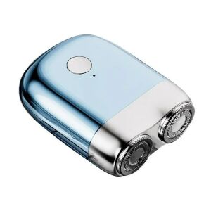 Mini elektromos borotva, KeepHome, ABS szénszálas, hordozható, levehető forgófej 2 acél pengével, vízálló, C típusú töltés, autonómia 45 perc, kék