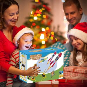 Gyerekjáték, KeepHome, lábfejű rakétavető, két kilövő, 6 db lámpa nélküli rakéta, 45x18 cm, sárga