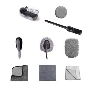 9 részes autómosó készlet, KeepHome, műanyag és mikroszálas, kefék és törlőkendők, B modell, szürke