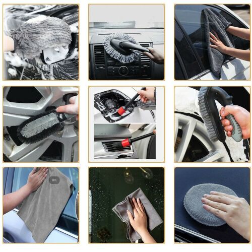 KeepHome autómosó készlet, 10 darab, mikroszálas kendők, kefék, szürke, C modell