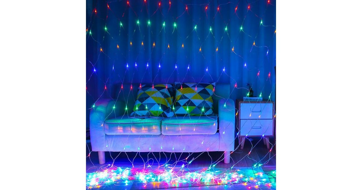 Instalatie Craciun, Tip Plasa, 10.5 m x 1.5 m, 840 LED-uri, Multicolor, 8 jocuri de lumini, Transformator cu telecomanda, Interconectabila, Prelungitor 5 m inclus, Fir transparent, KipHome 114978978