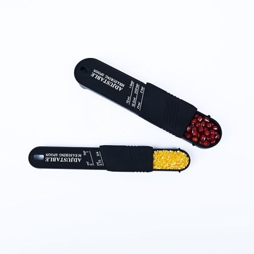 Set de două linguri de măsurare ajustabile KipHome cu ingrediente, plastic ABS negru