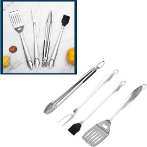 Zestaw do grillowania KeepHome ze stali nierdzewnej, 4-częściowy, zawiera łopatkę, widelec, kleszcze i pędzel do smarowania - Grillowanie i gotowanie na świeżym powietrzu