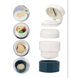 Wielofunkcyjny pojemnik na tabletki, Flippy, 4 w 1, kubek na wodę, cięcie, kruszenie, przechowywanie, kompaktowy, ABS z ostrzem ze stali nierdzewnej, biały/zielony, 8,7 x 6,2 x 4,1 cm