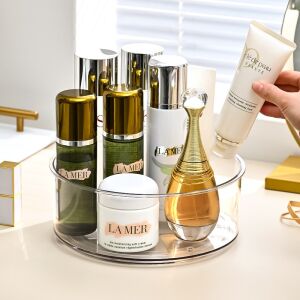 KeepHome Въртяща се стойка за подправки, 360-градусов въртящ се органайзер за кухня, баня, килер, прозрачна пластмаса, 30.5x30.5x10 cm - Съхранение и сортиране