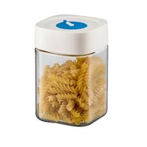 Sklenená nádoba KeepHome s objemom 1000 ml s vzduchotesným vekom, biela, na skladovanie suchých potravín, ako sú cestoviny, ryža, orechy alebo korenie - Kuchynské úložné nádoby