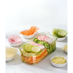 Feliator Multifunctional, KeepHome, 6 w 1, krajalnica do warzyw i owoców, 9 elementów, uchwyt, ostrza ze stali nierdzewnej, pojemnik do przechowywania, ochrona dłoni, ABS, 35x12x9.4 cm, zielony - Przybory kuchenne