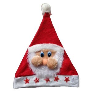 Caciula de Moș Crăciun cu stele roșii, bordură albă și față de Moș Crăciun din plus, marca KeepHome - Flippy Costume de Moș Crăciun