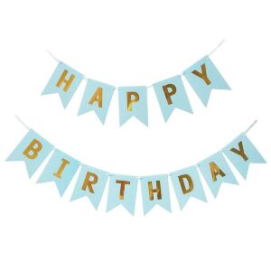 Banner Happy Birthday albastru și auriu, KeepHome - Accesorii pentru petrecere