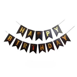 Banner Happy Birthday negru cu litere aurii, KeepHome - Accesorii pentru petrecere
