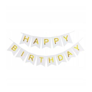 Banner KeepHome Happy Birthday, alb cu litere aurii, 100x200 cm - Accesorii pentru petrecere