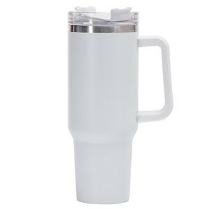 Бяла пътуваща чаша от неръждаема стомана с дръжка, марка Flippy - Термос и държач за напитки