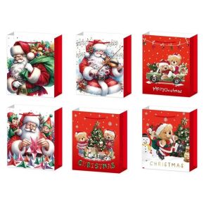 Set de 6 pungi cadou de Crăciun cu diverse modele, inclusiv Moș Crăciun, ursuleți de pluș și brazi de Crăciun - Ambalaje cadouri