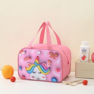 Geantă termică KeepHome cu unicorn pentru copii, roz cu design 3D de desene animate - Transportatori de alimente și băuturi