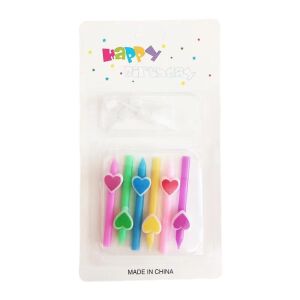 Set 6 Lumanari de Tort, KipHome, Model Creion cu Inimioare, 5.9 x 1.1 cm, din Ceara, Multicolor 114980995 - Decoratiuni pentru tort