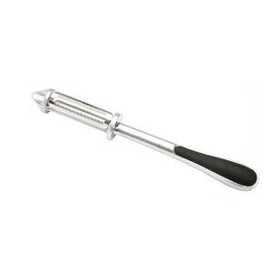 2 az 1-ben hámozó zöldségekhez és gyümölcsökhöz, KeepHome, többfunkciós, 2 tisztító- és szeletelő pengével, éles fúróvéggel, 18 cm, rozsdamentes acél, ezüst/fekete 114981224 - Hámozó