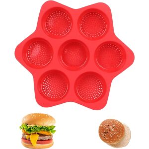 Formă de silicon pentru chifle de burger KipHome cu exemple de burgeri și chifle - Forme de coacere