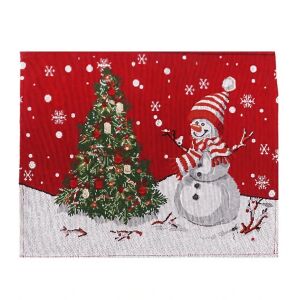 Asztali szalvéta, KeepHome, hóember és karácsonyfa minta, karácsonyi téma, asztaltörlő, pamut és műszálas, 43x33 cm, piros 114981608 - Tányéralátét