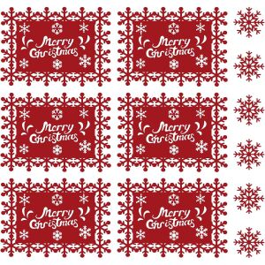 Set 12 Servete pentru Masa si Suporturi de Pahare/Tacamuri, KipHome, Scris Merry Christmas, 6 Servete 25x35 cm, 6 Suporturi de 10x10 cm, Rosu 114981652 - Fate de masa de petrecere