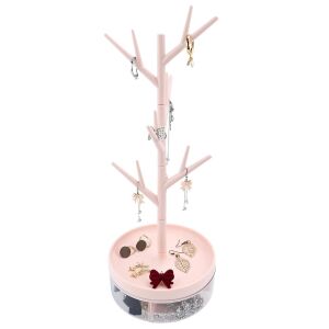 Въртящ се органайзер за бижута KeepHome, розов, с поставка тип клон, 36.5 x 14 cm, от ABS+PP - Декорация