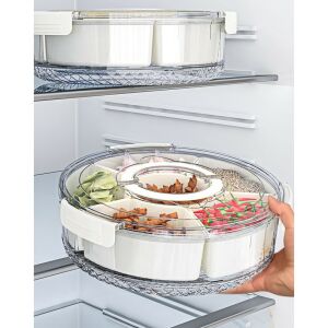 KeepHome Raft rotativ pentru condimente cu 6 compartimente, cu capac etanș, 32x8 cm, alb - Cutii alimentare