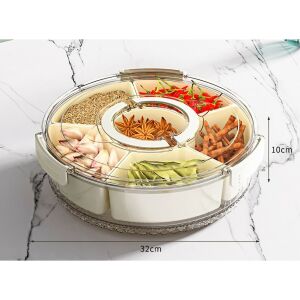 KeepHome Raft rotativ pentru condimente cu 6 compartimente, cu capac etanș, 32x10 cm, alb - Cutii alimentare