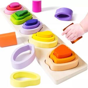 Jucărie Montessori din Lemn KeepHome, Tip Puzzle, cu 5 Forme Asimetrice, 15 Piese, Model Fructe, Educativă, Interactivă, Creativă, Materiale Non Toxice, pentru Copii peste 2 Ani - Jocuri de sortare a formelor