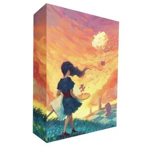 Festői vásznak társasjáték - Canvas társasjáték doboz illusztrációja, egy lány látható rajta festőpalettával és vászonnal egy varázslatos tájban - Gémklub