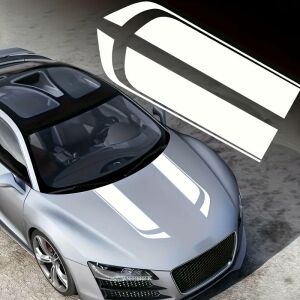 Sada 2 samolepiacich nálepiek Tuning, model "Hood Stripes V1", rozmer 85 x 12 cm, farba biela 114990009 - Nálepky na autá