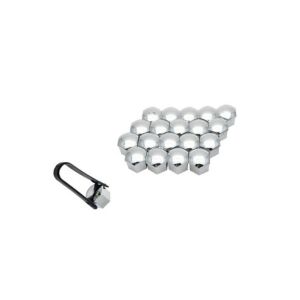 Satz mit 20 verchromten Bolzenabdeckungen 21 mm + Mega Drive Zange 114996610 - Radschrauben