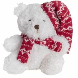 Piros sapkás karácsonyi maci plüssfigura 16 cm (061117)