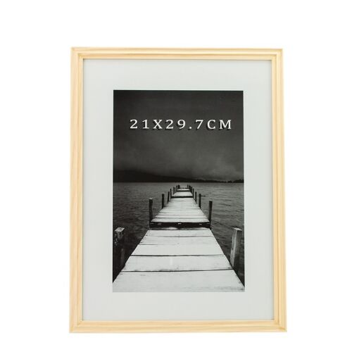 Ramka na zdjęcia Alvin z drewna w kolorze kremowym, 21x29,7 cm, do zdjęć w formacie A4, do powieszenia na ścianie lub postawienia na stole