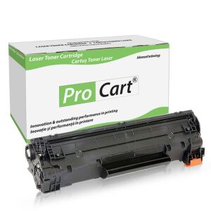 Procart kompatibler schwarzer Tonerpatron für HP CB436A Laserdrucker, Verpackung und Produkt - ProCart