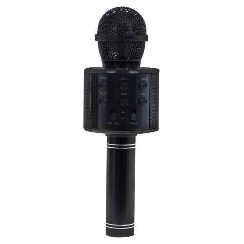 Čierny bezdrôtový karaoke mikrofón s vstavaným reproduktorom, ideálny na spev a nahrávanie, kompatibilný so smartfónmi a tabletmi