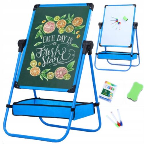 2IN1 kék mágneses rajztábla gyerekeknek krétával és filctollakkal