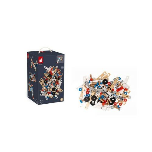 Janod Brico Kids 100 darabos építőkészlet csomagolással és laza alkatrészekkel