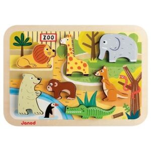 Janod Állatkerti puzzle tábla oroszlánnal, zsiráfal, elefánttal és más állatokkal - Janod