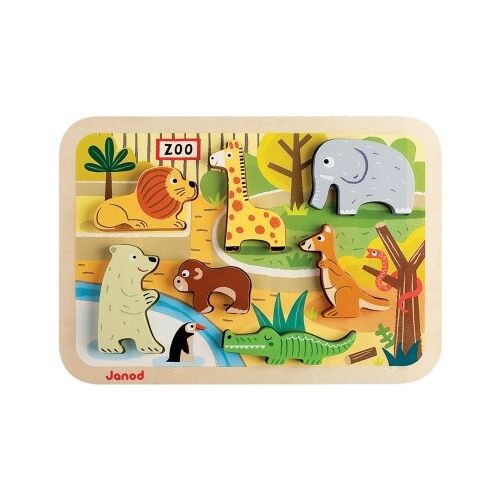 Janod Állatkerti puzzle tábla oroszlánnal, zsiráfal, elefánttal és más állatokkal