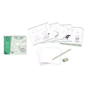 Janod Lépésről lépésre Dinoszaurusz Rajzoló készlet gyerekeknek, dobozzal, rajzlapokkal, ceruzával és radírral - Janod