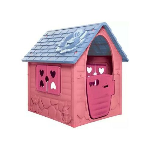 Első házam rózsaszín kerti játszóház gyerekeknek, kültéri játszóház ajtóval és ablakokkal