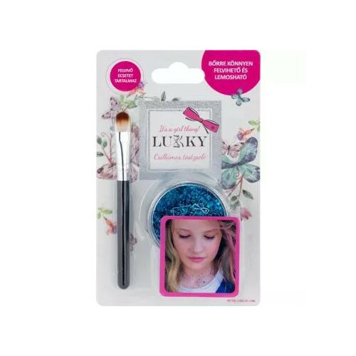 Lukky modrý trblietavý telový gél so štetcom, ľahko sa nanáša a odstraňuje