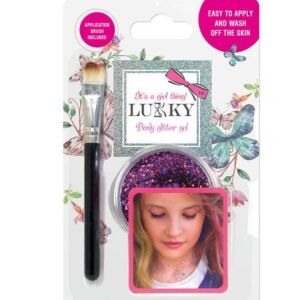 Lukky fialový trblietavý telový gél s aplikačnou kefkou, balený - Kozmetické stolíky, make up sety, vône