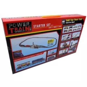Power Train World kezdőkészlet csomagolása. Játék vonat szett sínekkel, mozdonnyal és tehervagonokkal. - Manyuk Toys