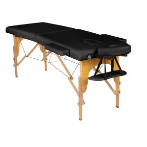 BodyFit skladacie 2-zónové drevené masážne lôžko s úložným kufrom 216x60cm #čierno-hnedá