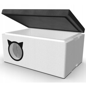 Open Chill Basic insulated cat house showing interior, black and white - Cat house