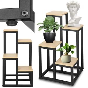 Springos 4-Tier Plant Stand, Black Metal Frame with Brown Shelves - Plant Stand