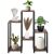 Springos Black and Brown Metal and Wood Plant Stand with Plants and Decorations