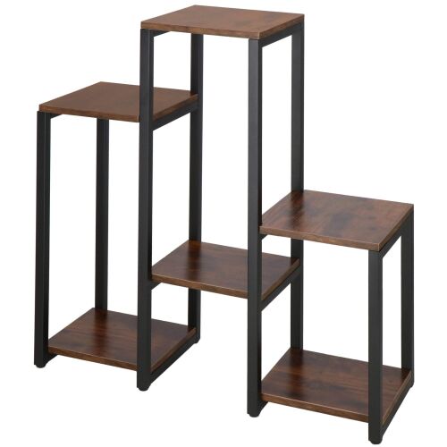 Springos Black and Brown Metal and Wood Plant Stand