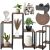 Springos Black and Brown Metal and Wood Plant Stand with Plants and Decorations