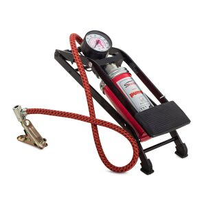 Autós lábpumpa, egyhengeres, biciklipumpa fekete/piros